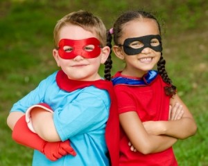 kids dressed up as superheroes